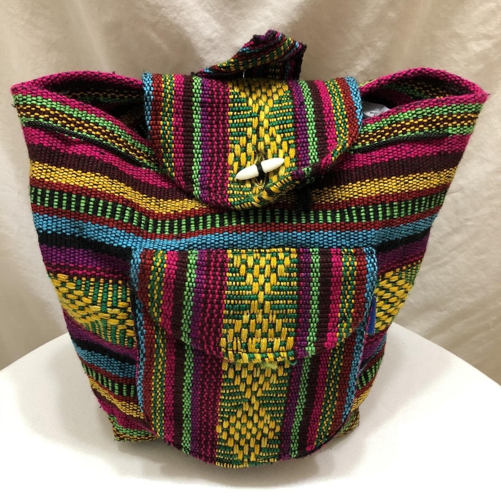 Artesanias Conde Woven Boho Backpack Multi Color Striped Tribal Festival Bag
